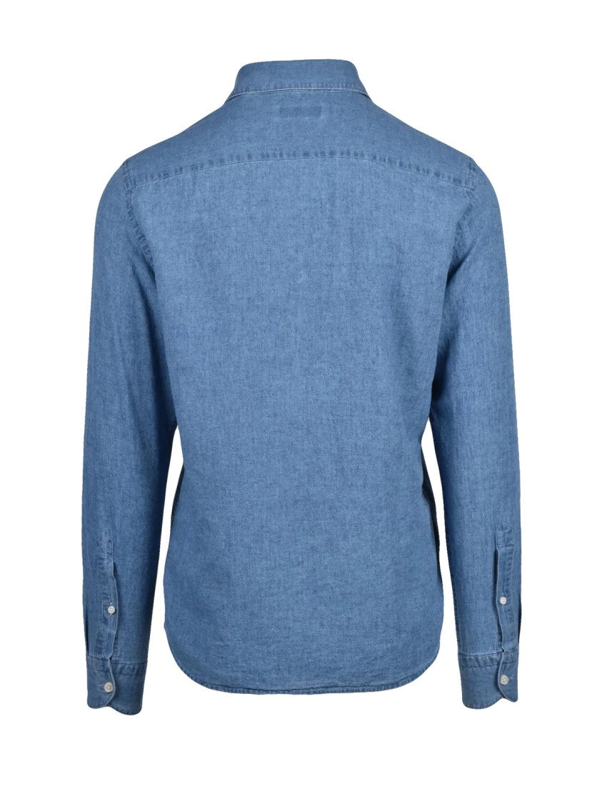 Ghirardelli Blue Linen-Blend Denim Shirt