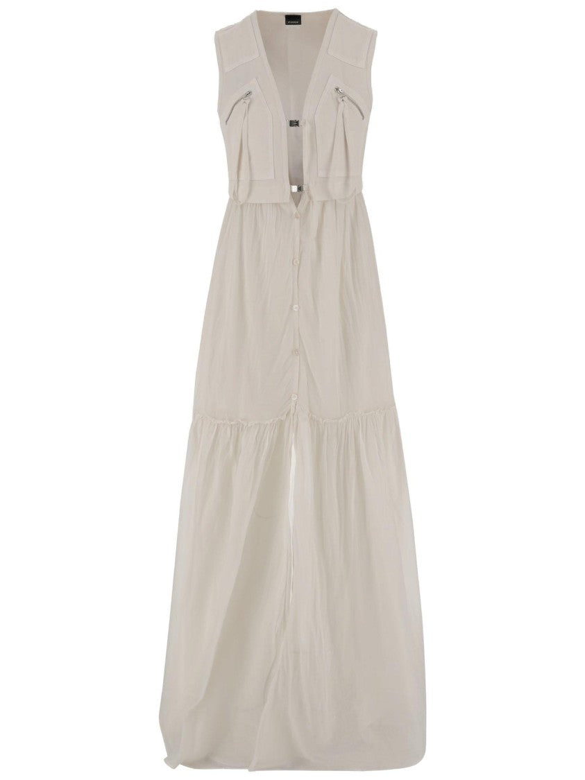 Pinko Sleeveless Cotton Dress With Flounced Skirt And Buckle Closure