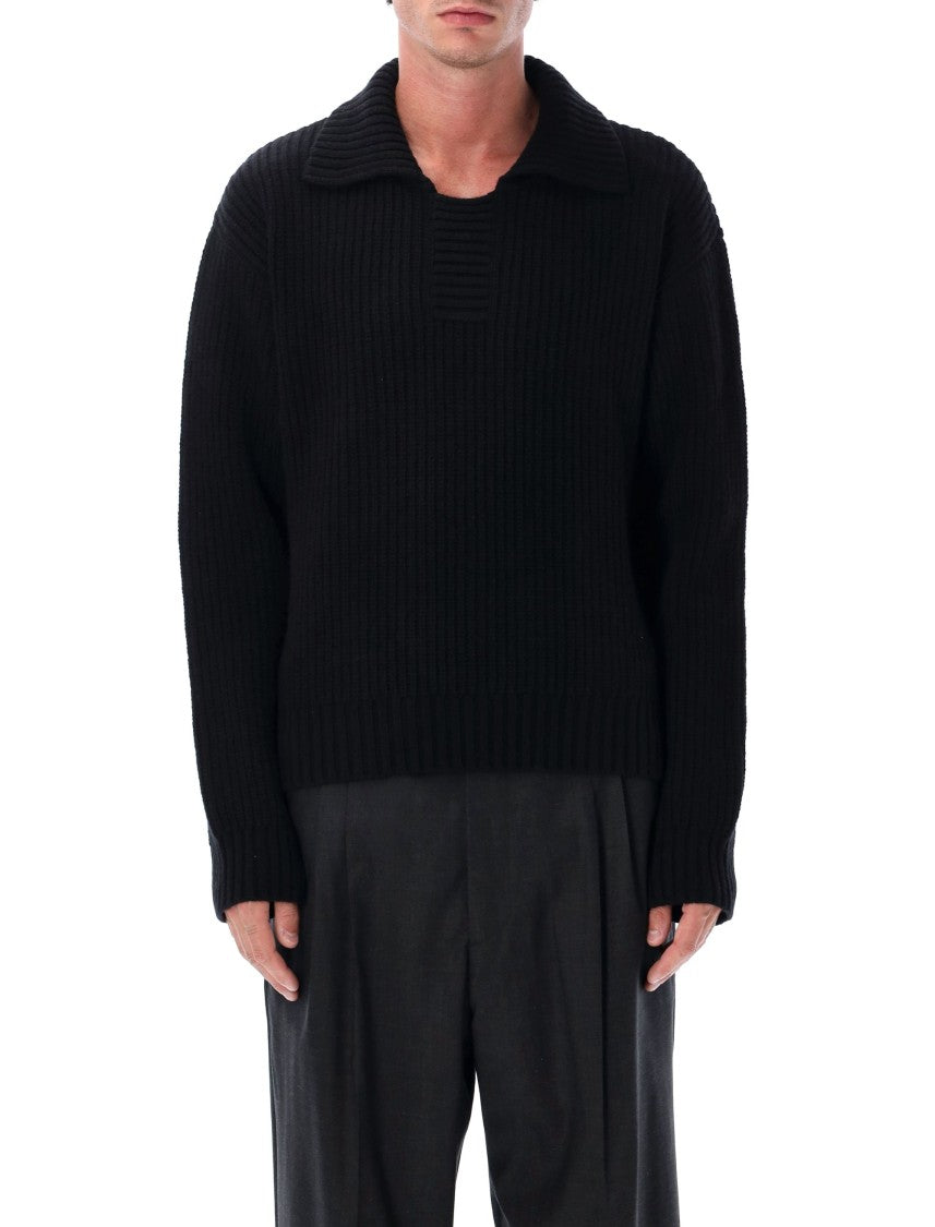 Mfpen Wool Knit Sweater With Collar Black