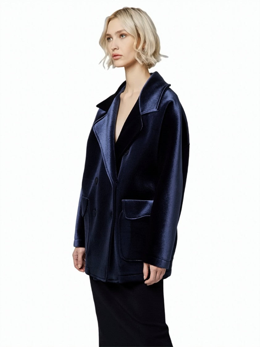 Alpha Studio Double-Breasted Velvet Peacoat