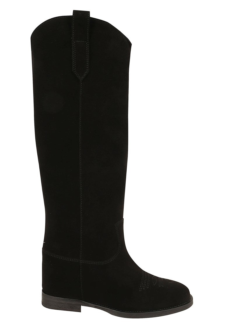 Via Roma 15 Velour Tall Suede Internal Wedge Embroidered Boots
