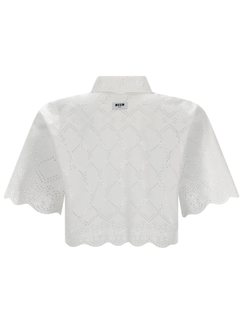 Msgm Eyelet Pattern Cotton-Blend Cropped Shirt