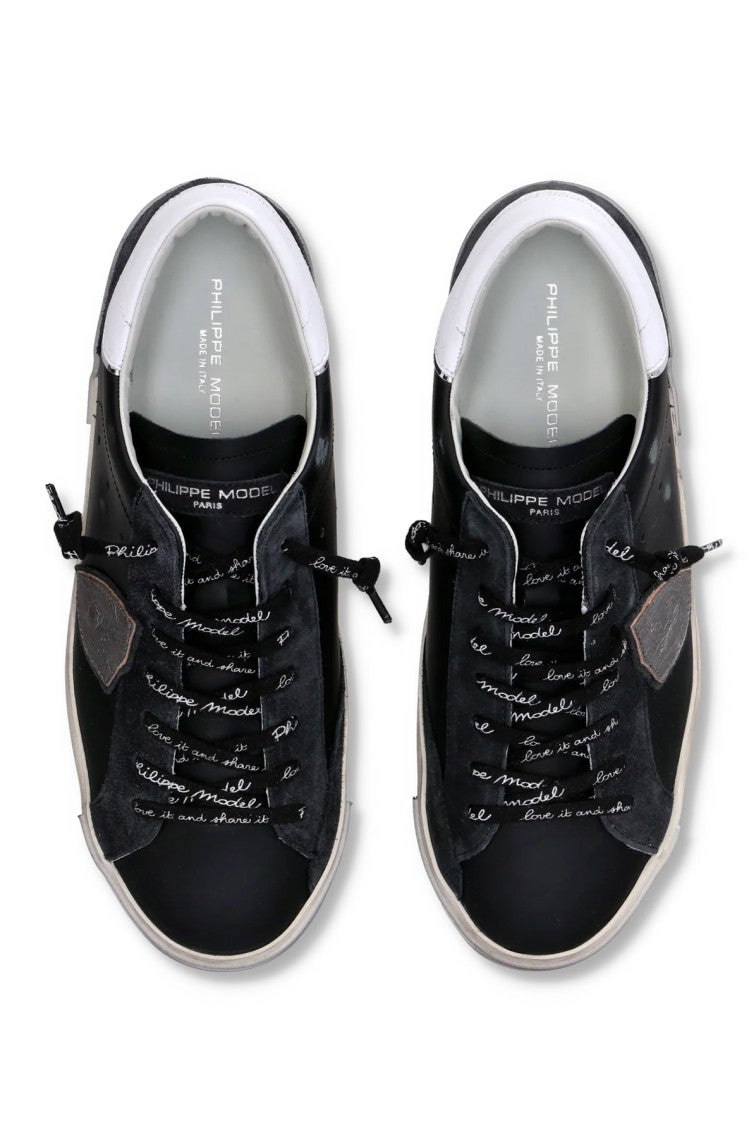 Philippe Model Black Paris White Trim Leather Sneakers