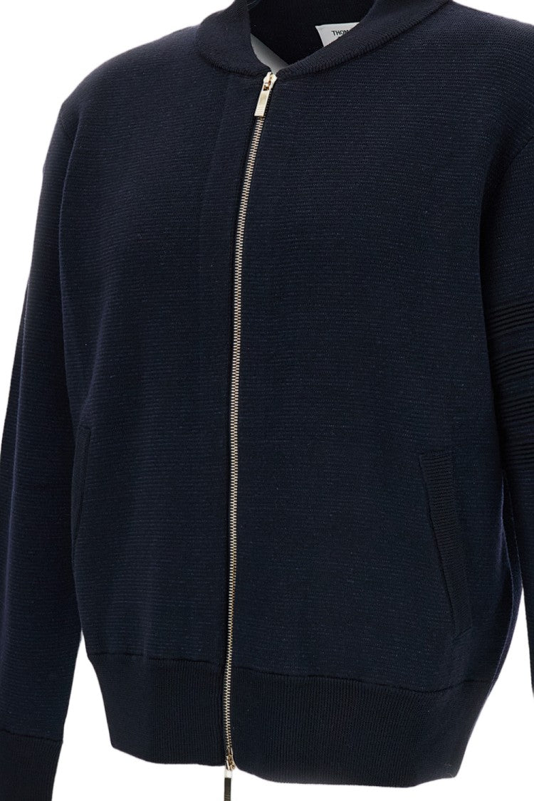 Thom Browne Navy Blue Cotton Ottoman Milano Bomber Jacket
