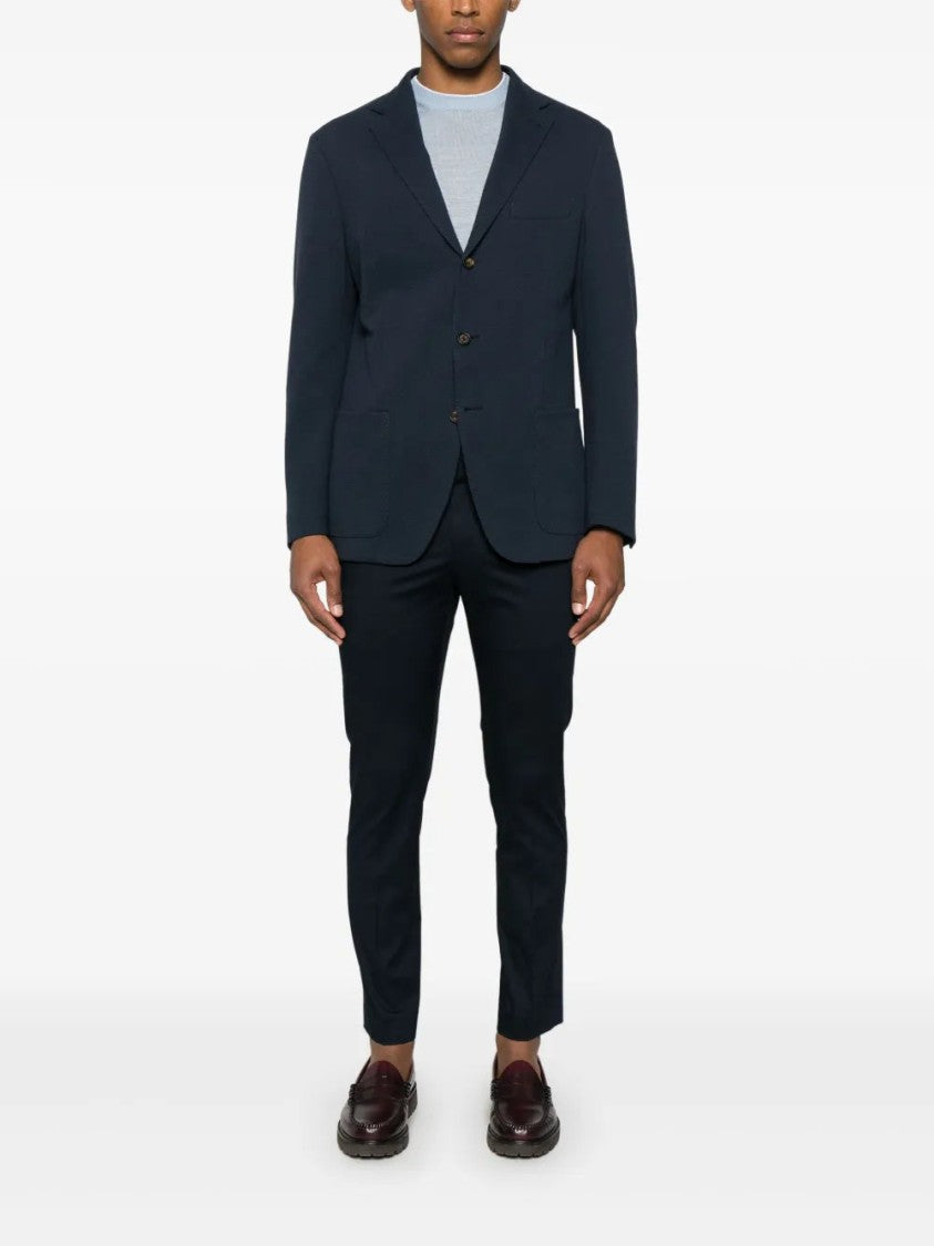 Eleventy Baby Blue T-Shirt With Striped Trim