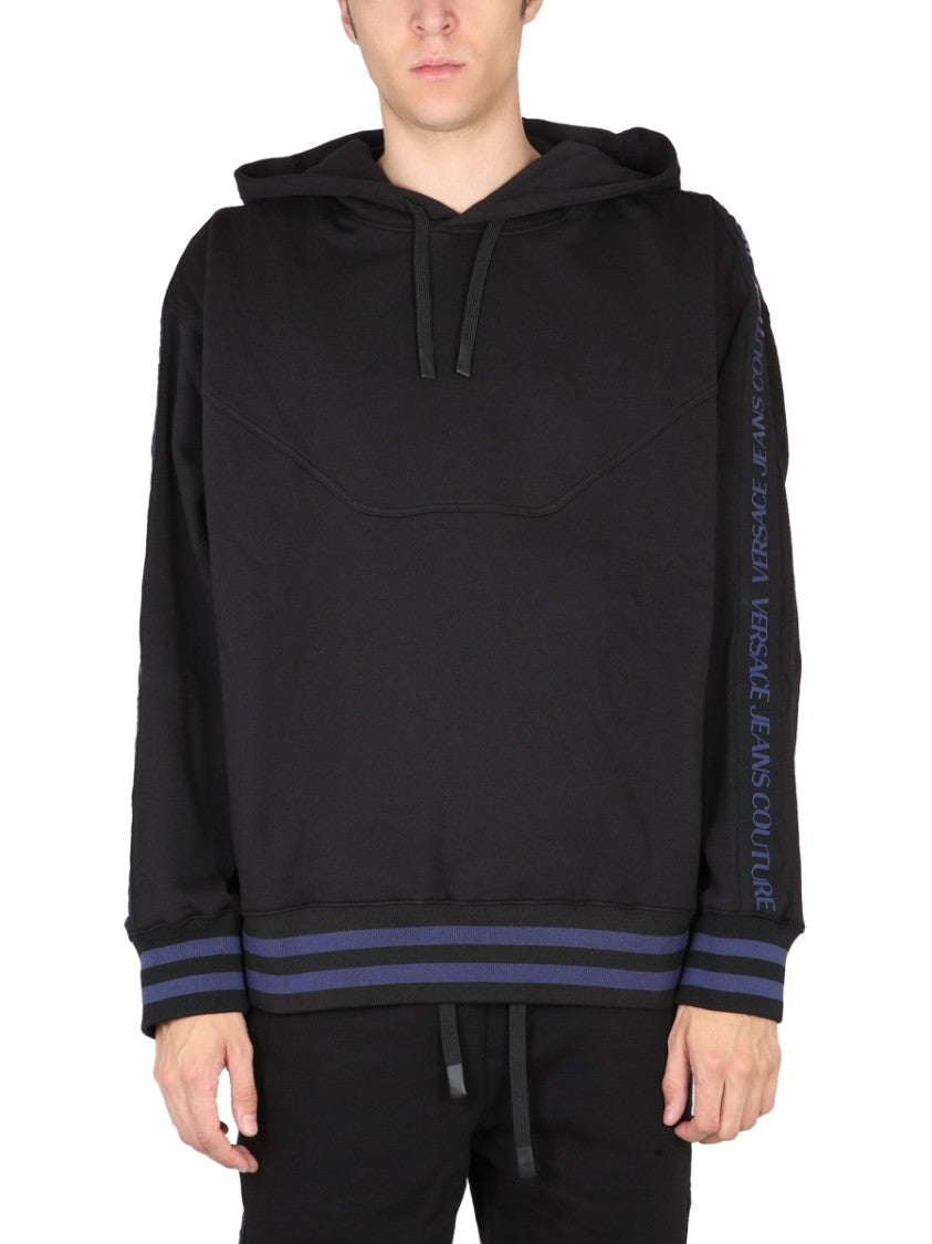 Versace Jeans Couture Solid Black Hoodie With Drawstring