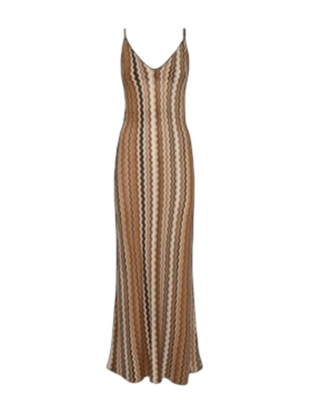 Mc2 Saint Barth Chevron Pattern Maxi Dress With Deep V-Neck