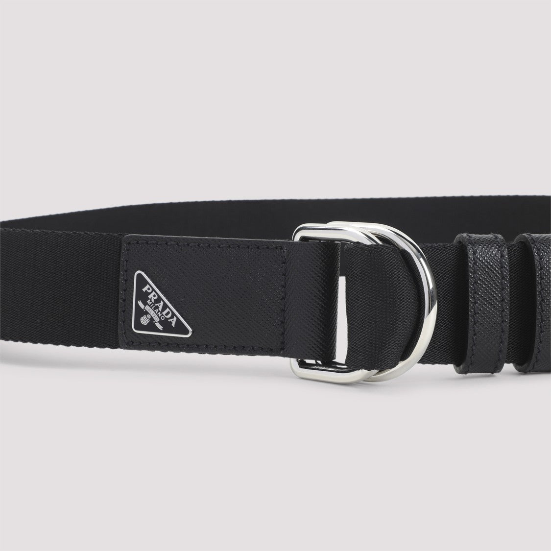 Prada Wide Strap Black Belt With Double D-Ring Buckle