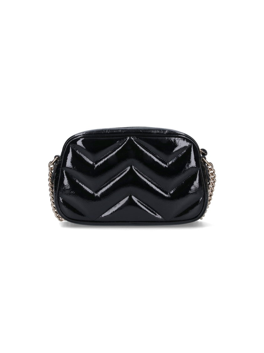 Gucci Chevron-Pattern Black Patent Leather Shoulder Bag With Adjustable Chain Strap