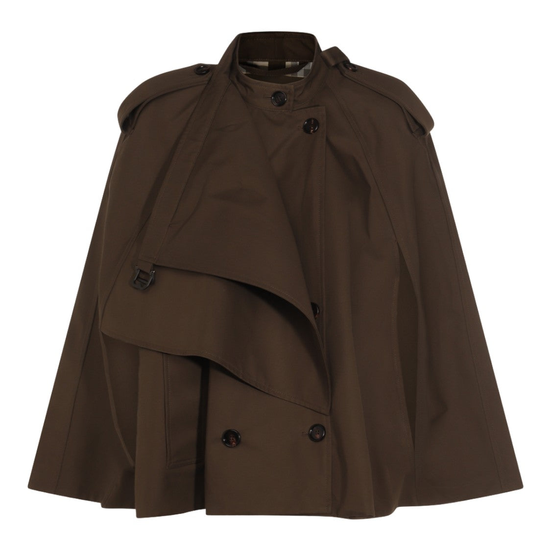 Burberry Cape-Inspired Brown Jacket With Double-Breasted Front