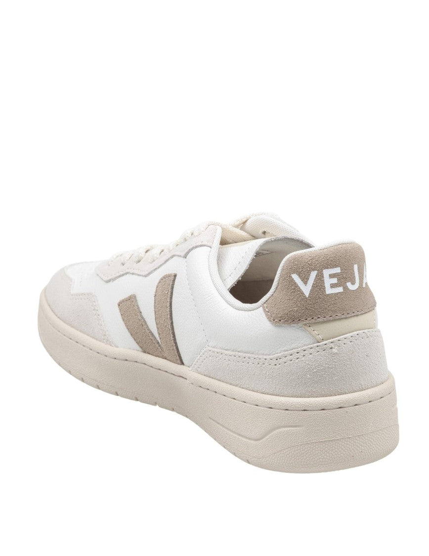 Veja V-90 Leather Sneakers, White And Cream