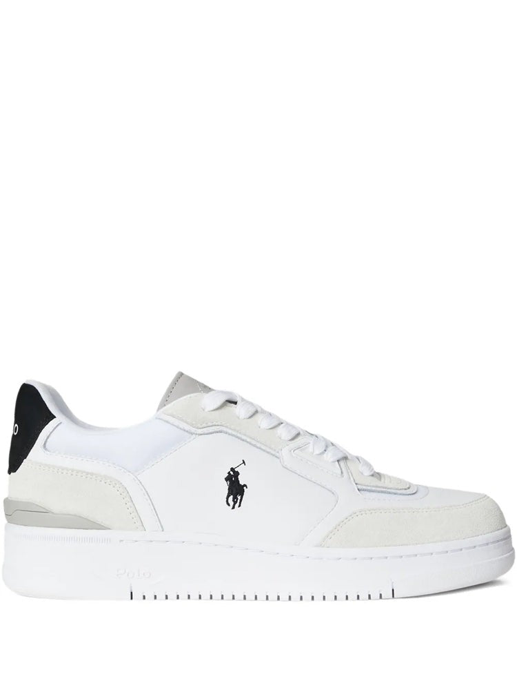 Polo Ralph Lauren White Low-Top Leather Panel Sneakers