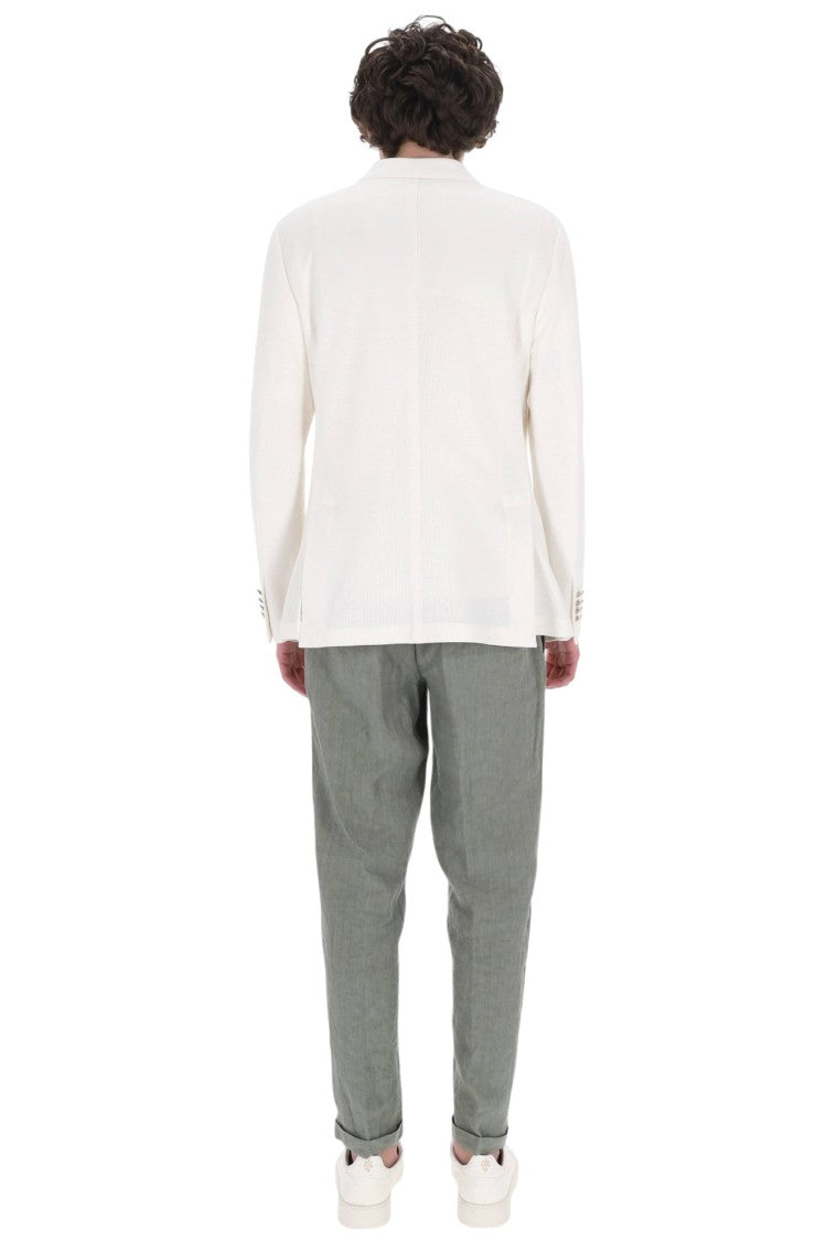 Eleventy Linen-Cotton-Tencel Double-Breasted Blazer