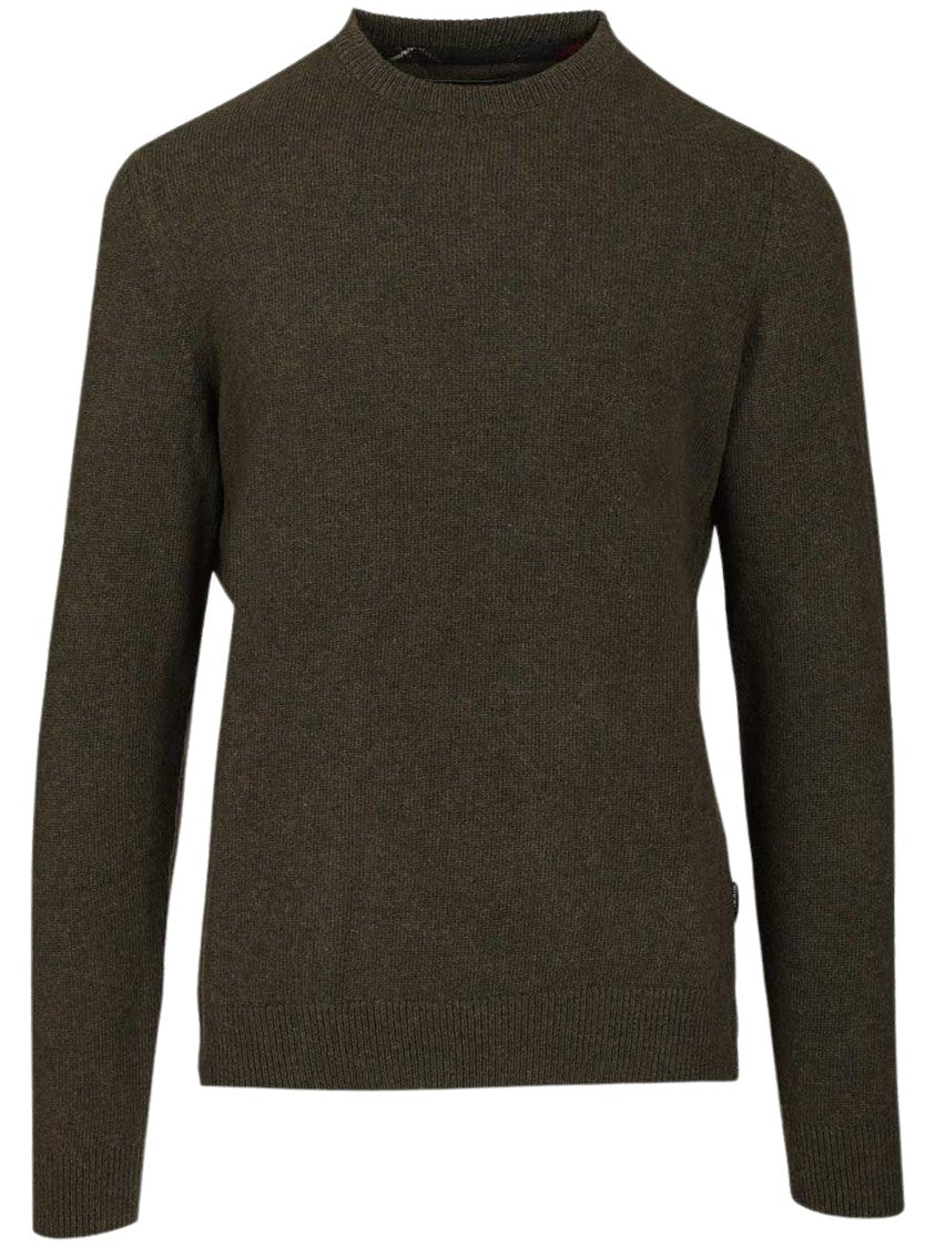 Barbour Checked-Panel Crewneck Jumper In Deep Olive Green