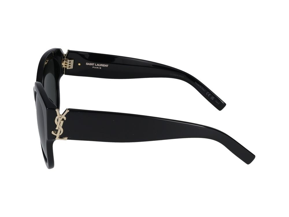 Saint Laurent Black Metallic Logo Oversized Square Sunglasses