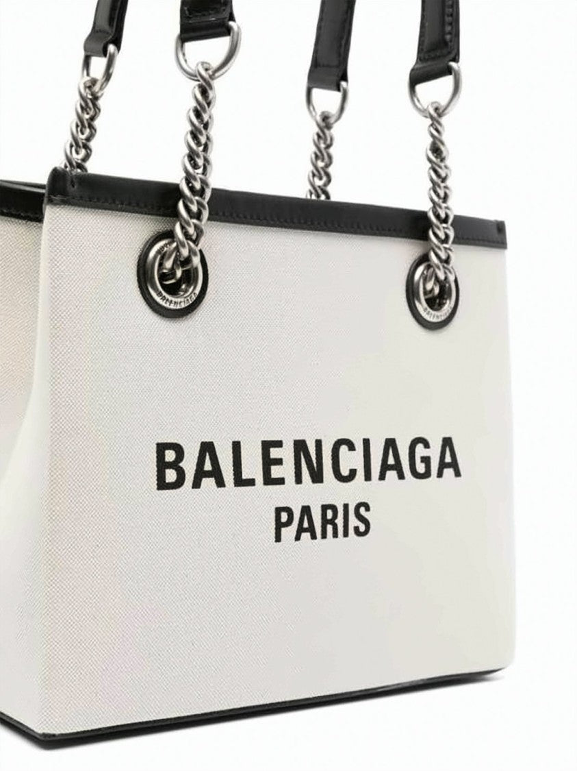 Balenciaga Structured White Tote Bag With Chain-Trimmed Handles
