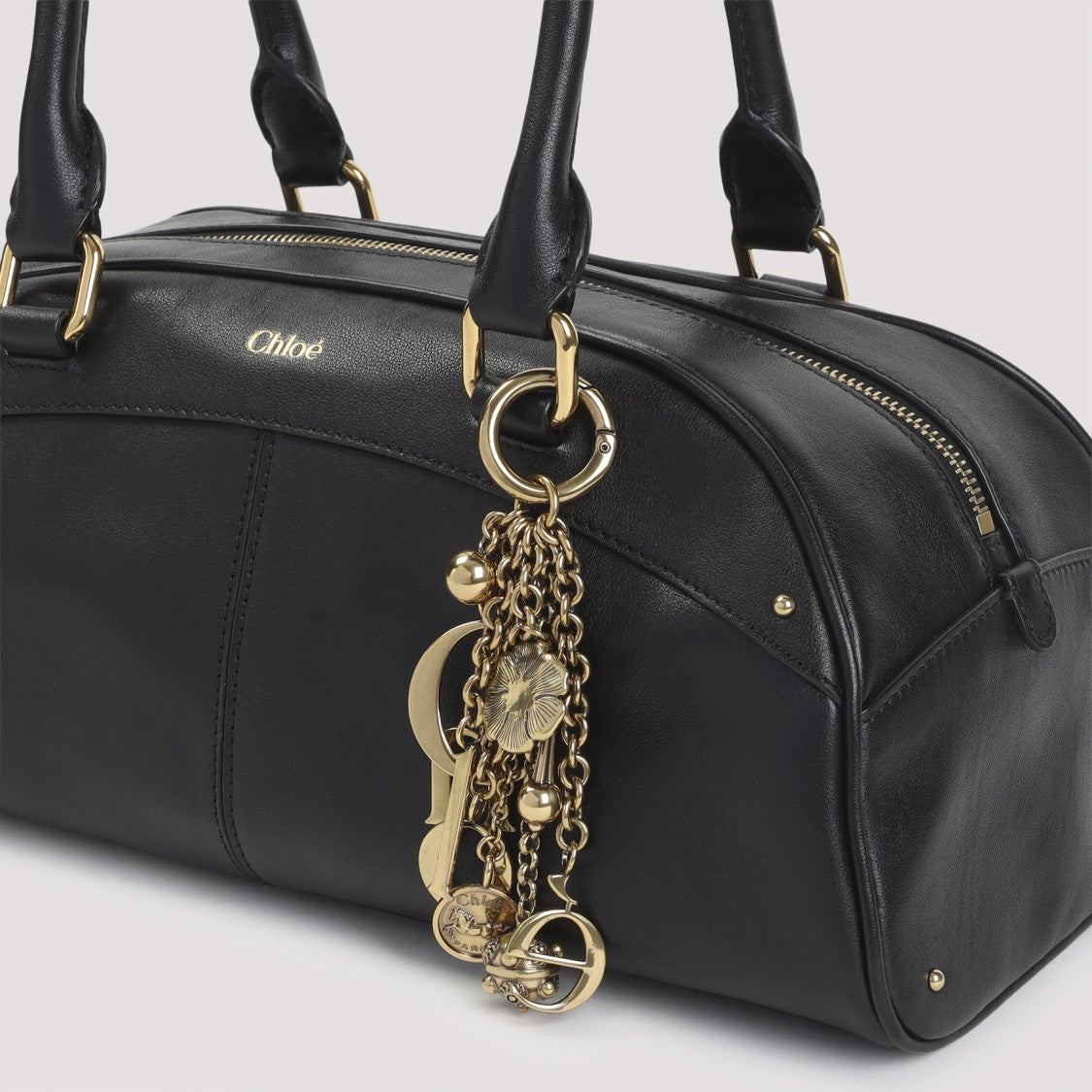 Chloé Structured Black Calf Leather Handbag With Chain Details