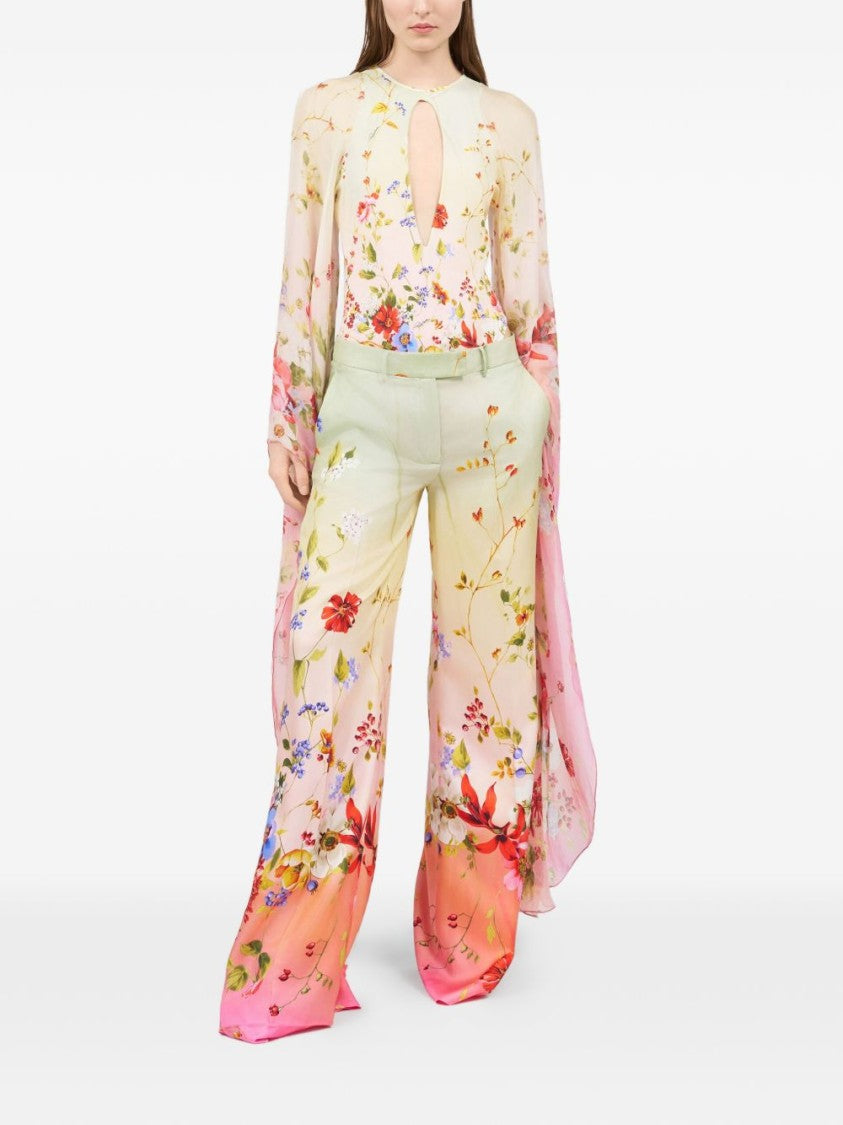 Roberto Cavalli Wide-Leg Silk Trousers With Floral Print