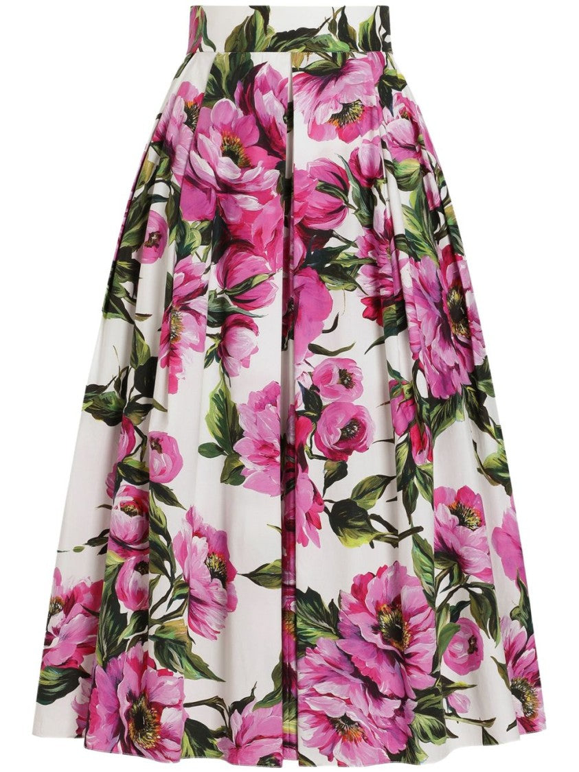 Dolce & Gabbana Vibrant Rose Print Skirt With Concealed Zip