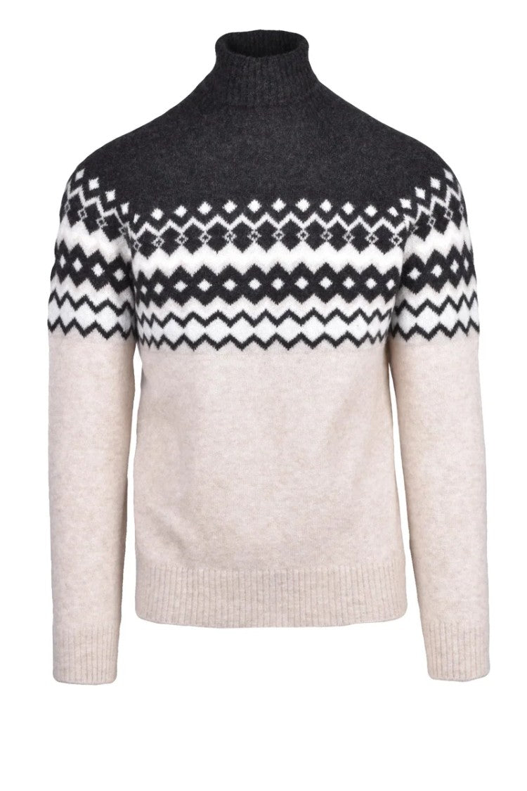 Eleventy Cashmere Silk Crewneck Sweater - Black/Beige