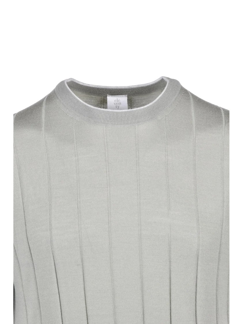 Eleventy Green Men Wool Crew Neck Knit Top