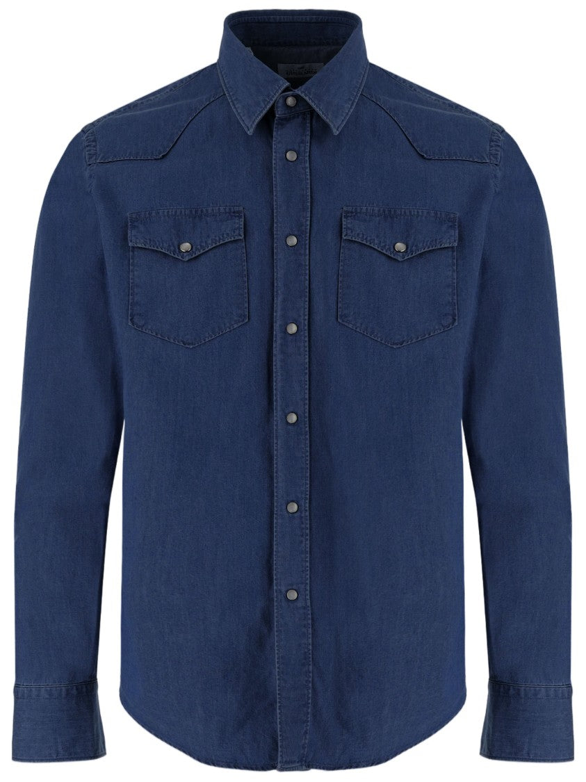 Gherardi Dark Denim Dual Pocket Cotton Shirt