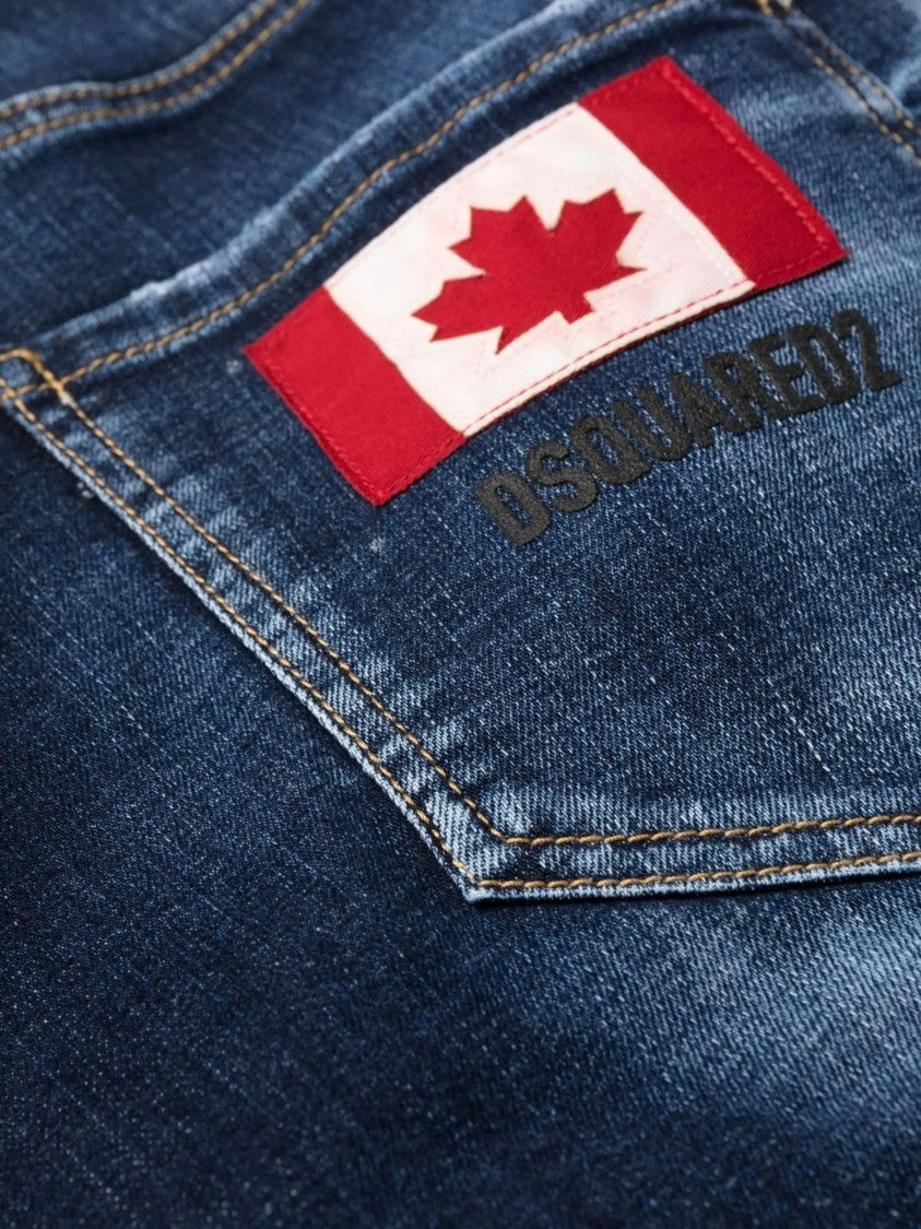 Dsquared2 Logo-Patch Straight-Leg Blue Denim Jeans