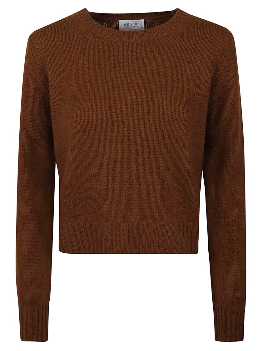 Be You Cropped Knit Sweater With Round Neckline And Textured Design