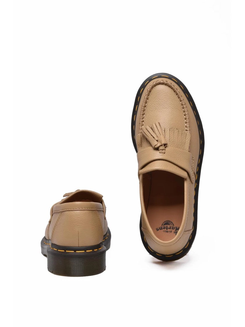 Dr. Martens Beige Leather Adrian Loafers With Decorative Fringe