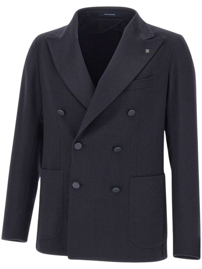 Tagliatore V-Neck Double Breasted Jacket With Wide Lapels And Structured Silhouette