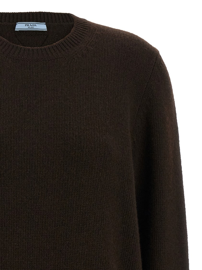 Prada Virgin Wool And Cashmere Sweater With Crew Neck And Triangular Logo
