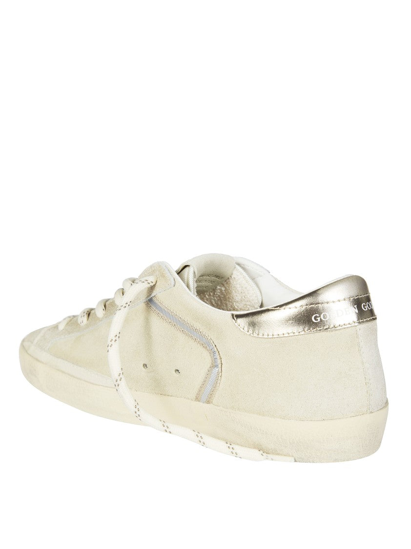 Golden Goose Beige Suede Silver Heel Super-Star Sneakers