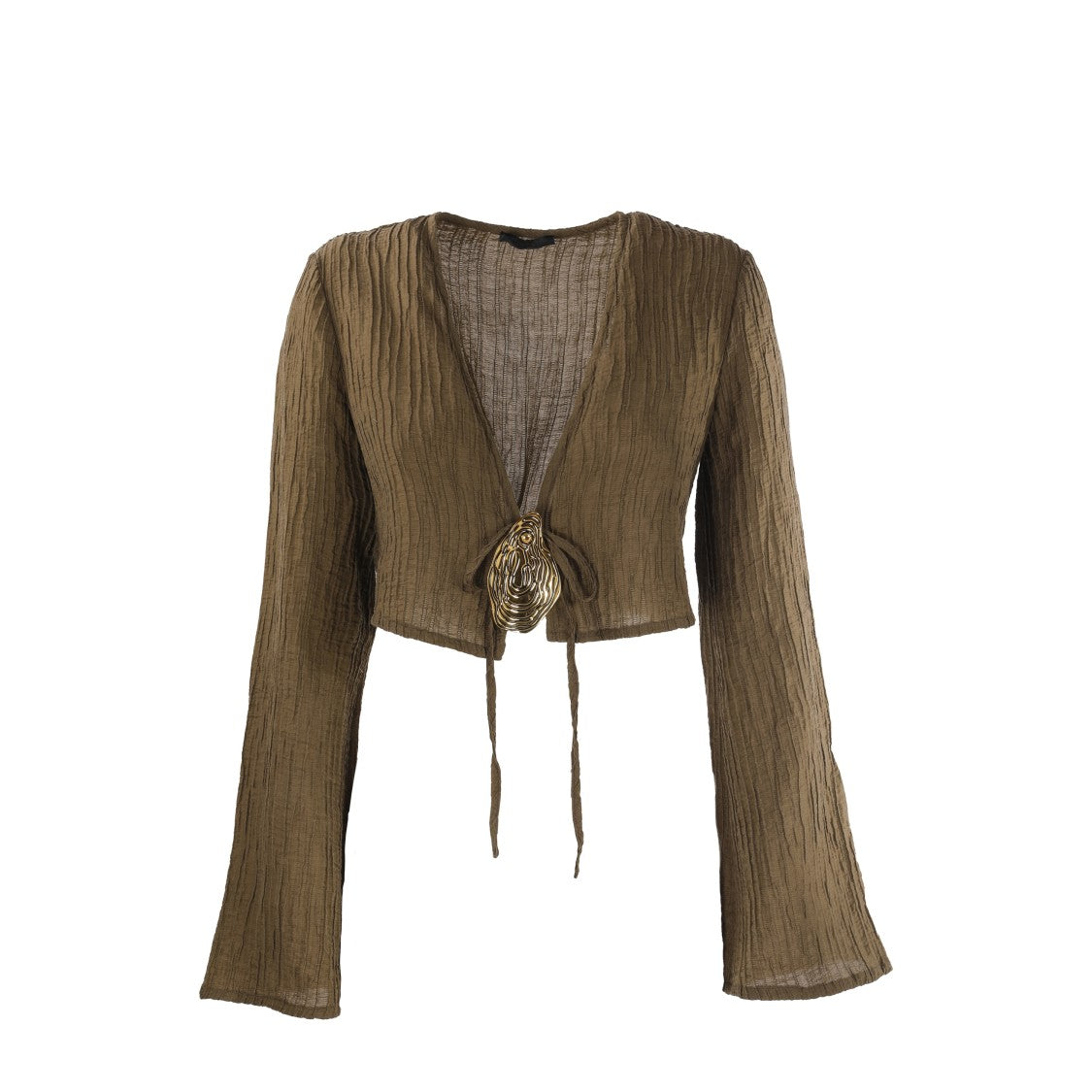 Hamoulet Cropped Long-Sleeved Top With Textured Fabric And Artistic Clasp