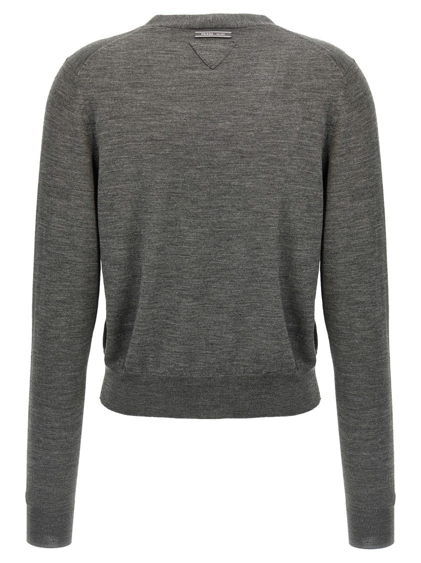 Prada Virgin Wool Cardigan With Subtle Triangle Logo