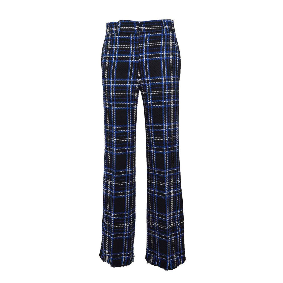 Msgm Black And Blue Tartan Tweed Flare Pants