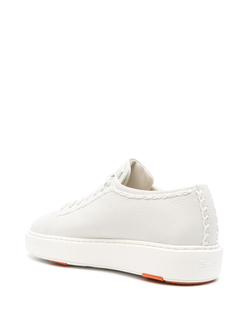 Santoni White Cow Leather Trainers With Textured Upper