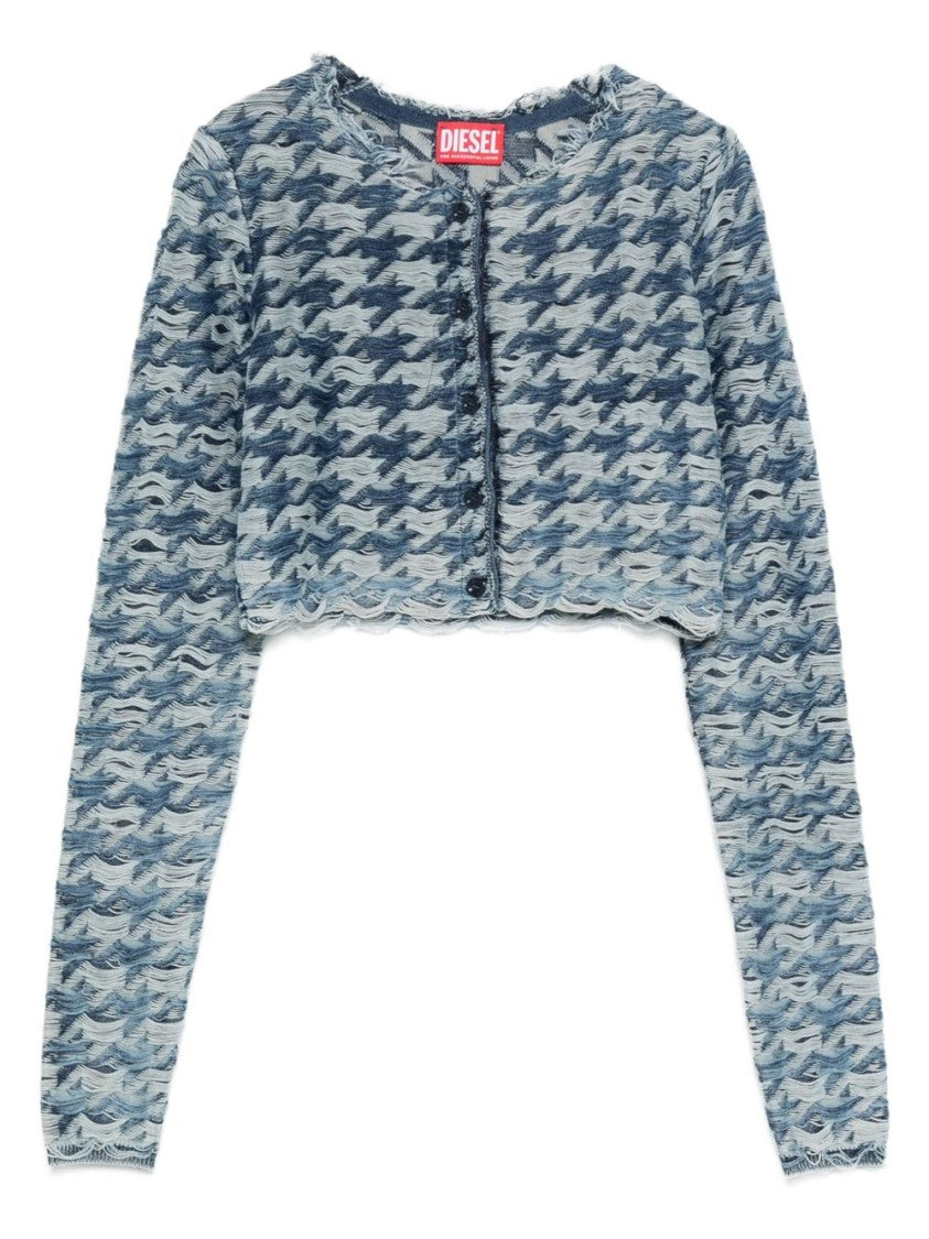 Diesel Cropped Blue Houndstooth Top