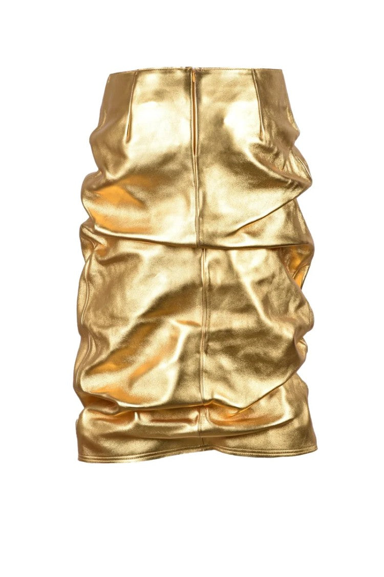 We11done Leather Midi Skirt - Gold