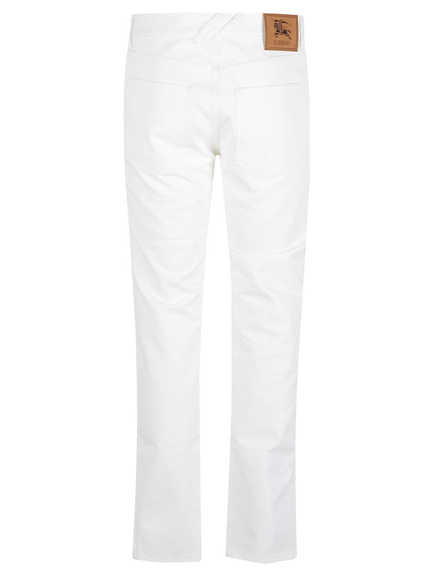 Burberry Straight-Leg White Jeans With Five-Pocket Design And Leather Patch