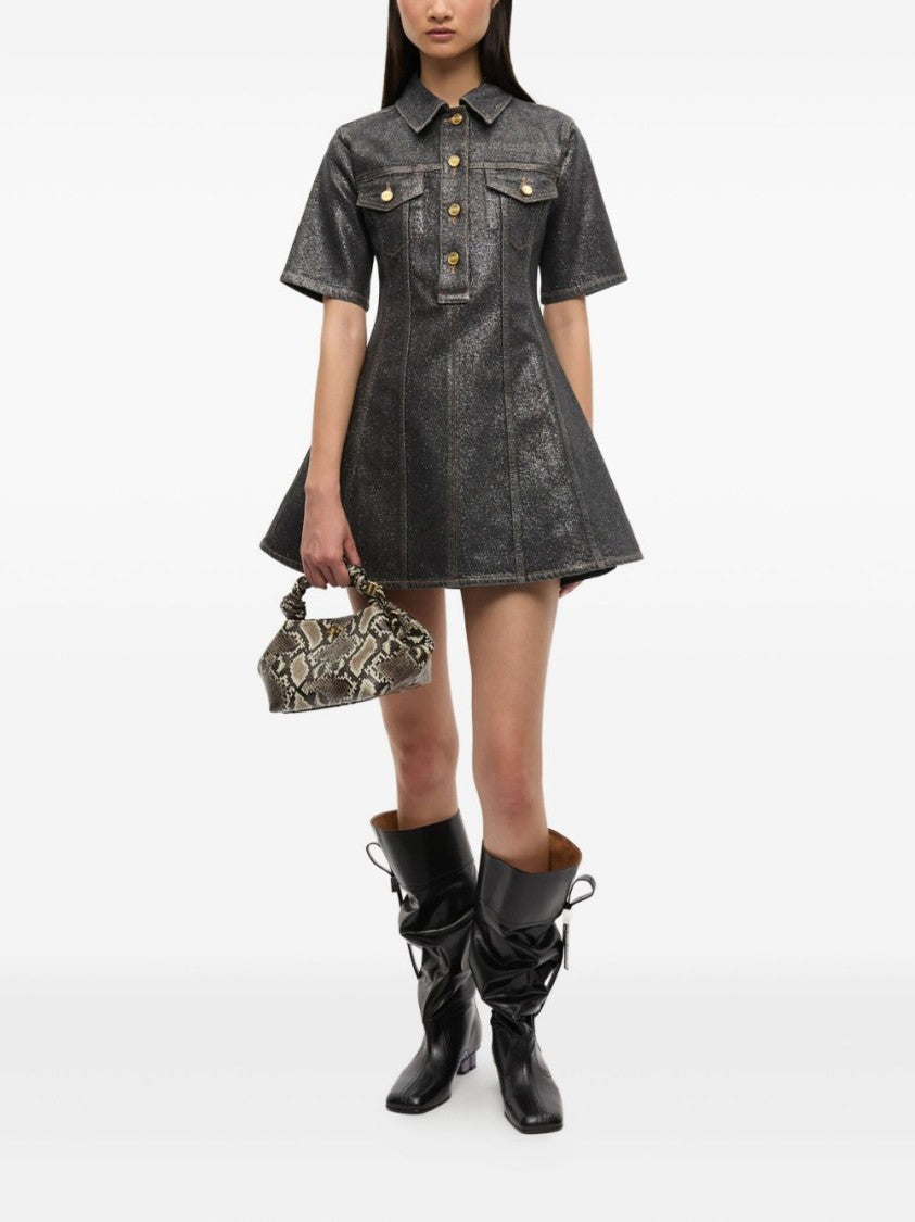 Ganni Structured Trapezoidal Handbag With Textured Snakeskin Design