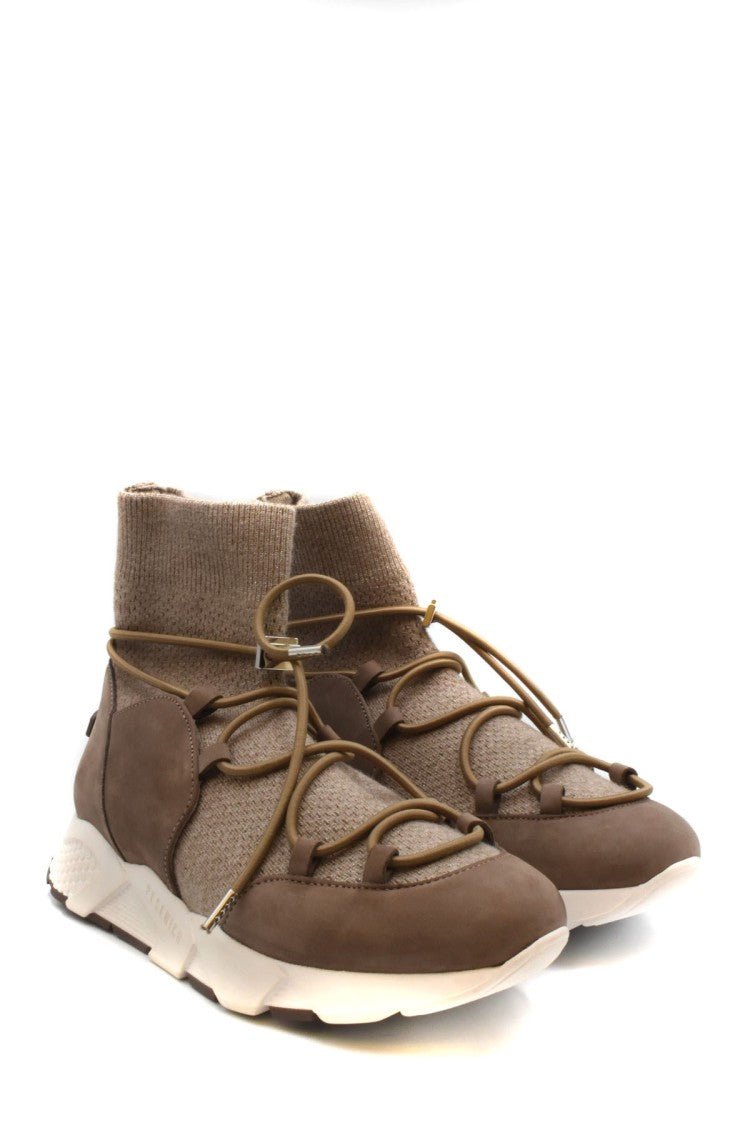 Peserico Beige Leather Low-Top Sneakers