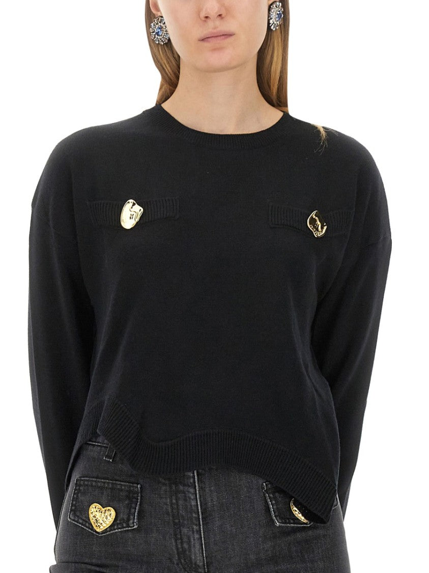 Moschino Cropped Black Wool Jersey Sweater