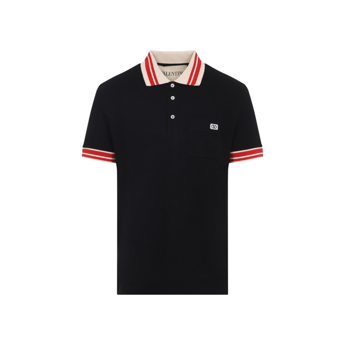Valentino Classic Black Polo With Striped Accents