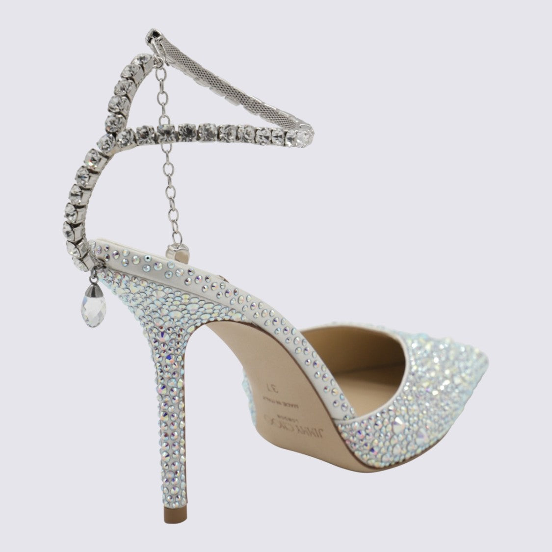 Jimmy Choo Crystal-Embellished Pointed Toe Pumps With Ankle Strap