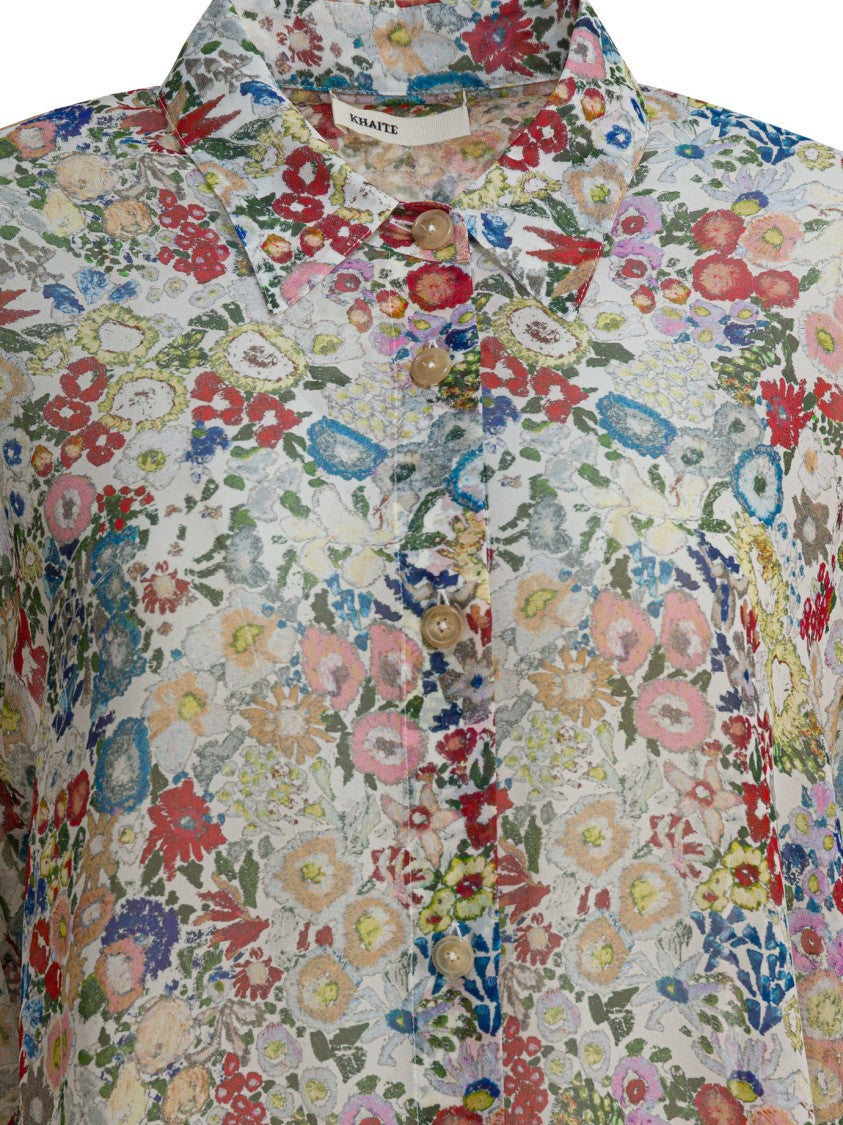 Khaite Silk Floral Shirt With Elongated Back Hem