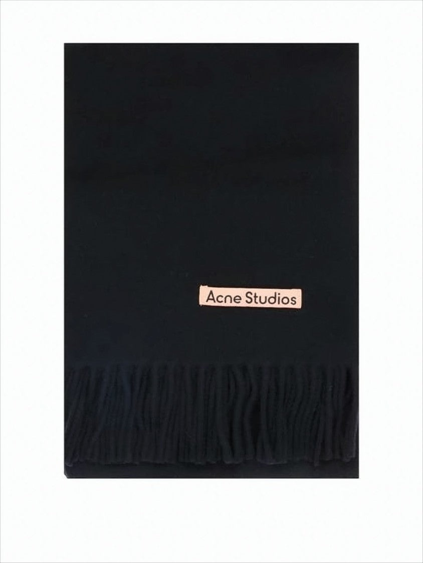 Acne Studios Fringed Wool Scarf With Minimalist Branding