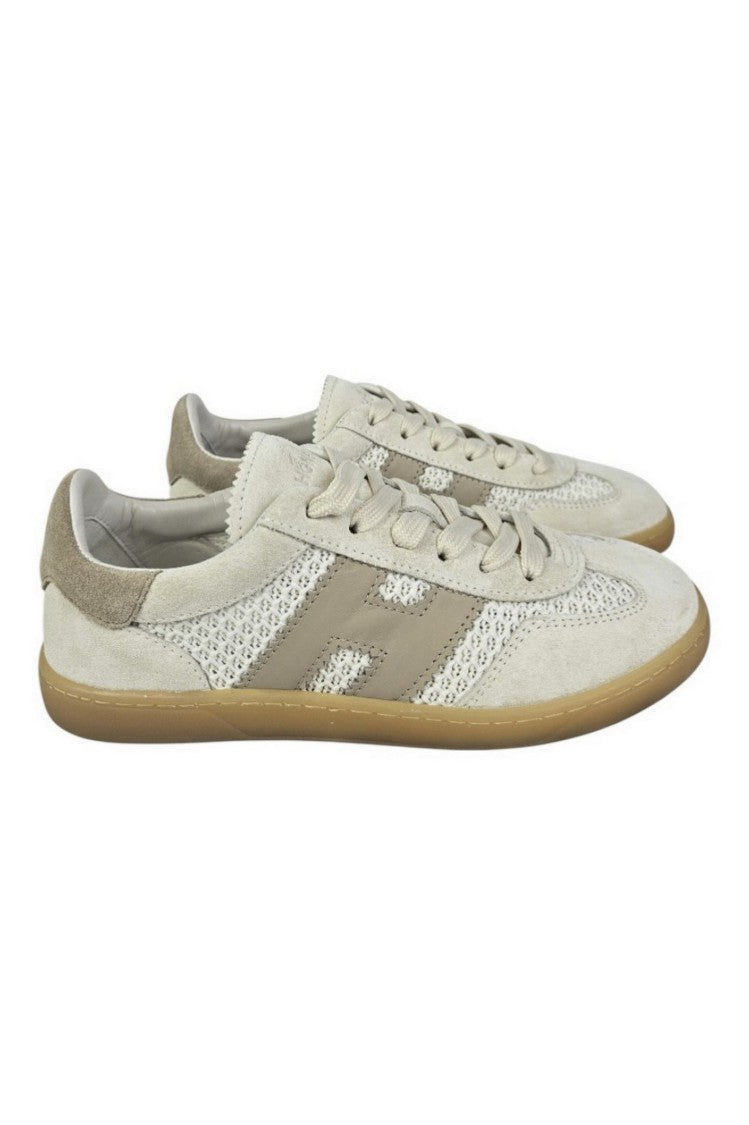 Hogan Sophisticated Beige Lace-Up Sneakers With Distinctive Logo Detail