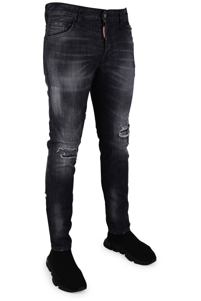 Dsquared2 Distressed Dark Cotton Skater Jeans