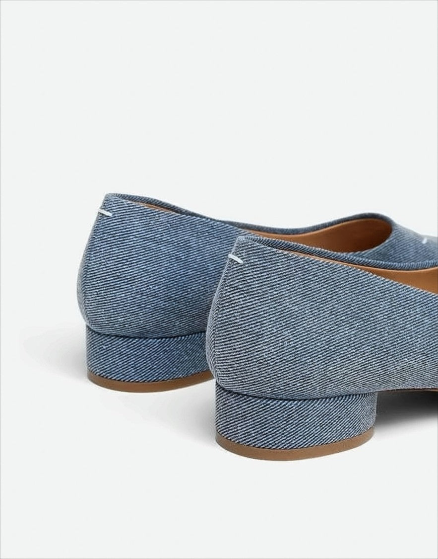Maison Margiela Textured Denim Pointed-Toe Pumps With Low Block Heel