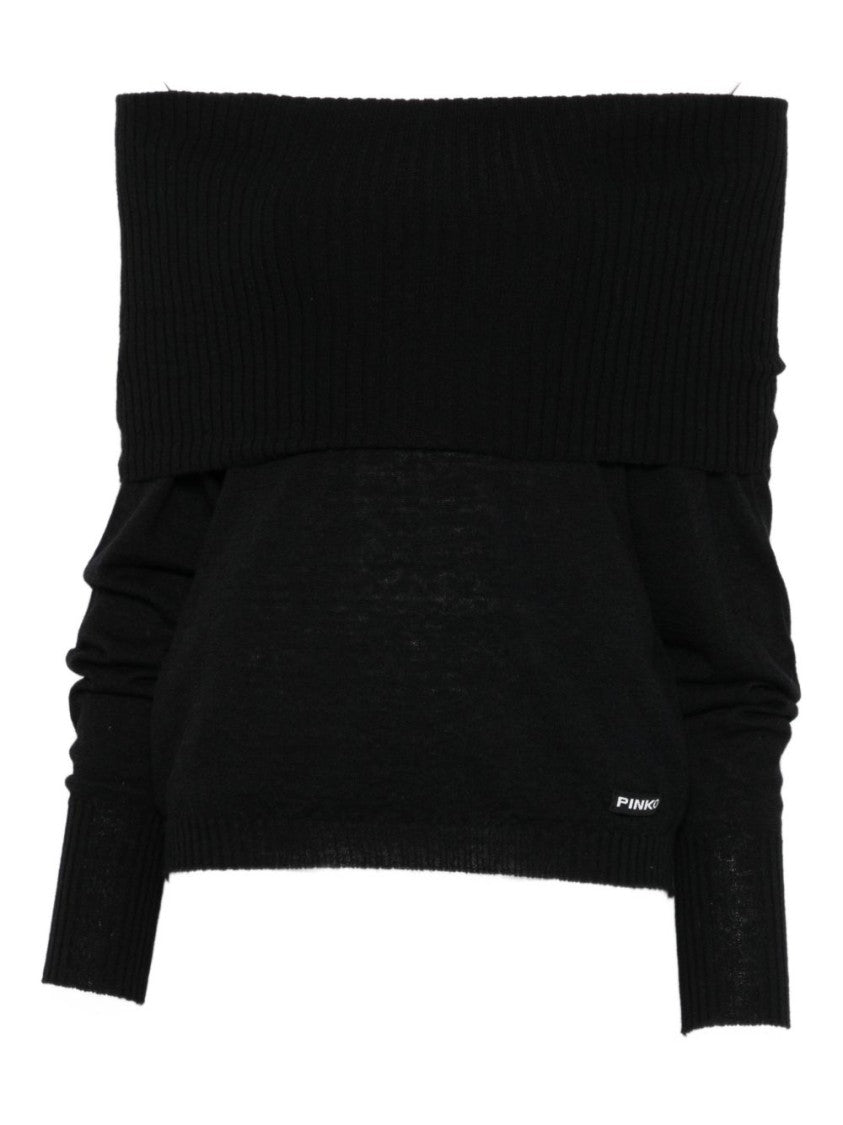Pinko Off-The-Shoulder Black Alpaca Blend Sweater